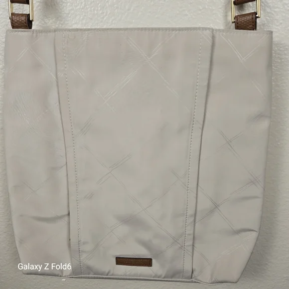 Vera Bradley Crossbody Shoulder Bag Beige Nylon Brown Strap Adjustable Medium - Picture 7 of 16